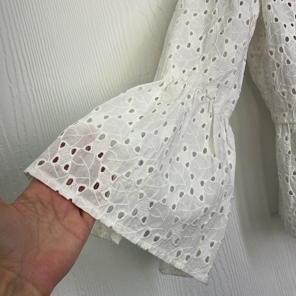 Zara - Embroidered White Open Front Ruffle With Bell Sleeves Jacket Size Medium - Picture 5 of 14